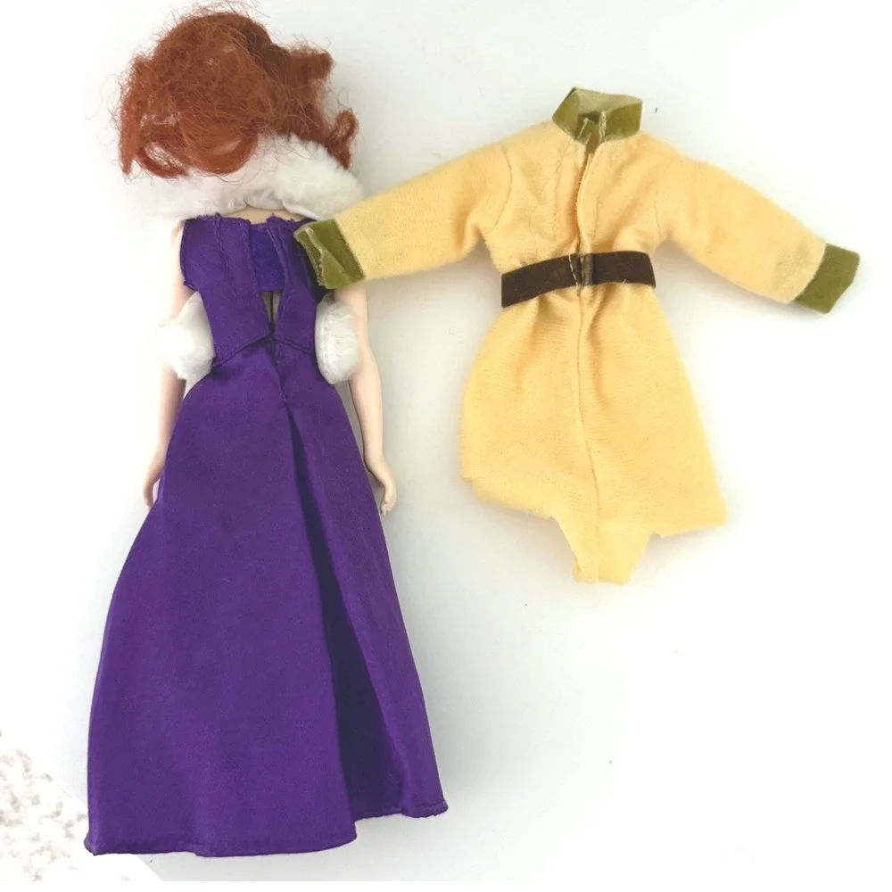 Vintage Anastasia Doll 1997 Galoob Purple Gown White Fur & Yellow Travel Outfit